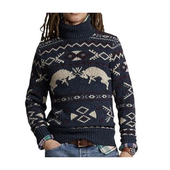 Polo by Ralph Lauren Other - Polo Ralph Lauren Mens Wool Cashmere Deer Patterned Turtleneck Sweater Small NWT